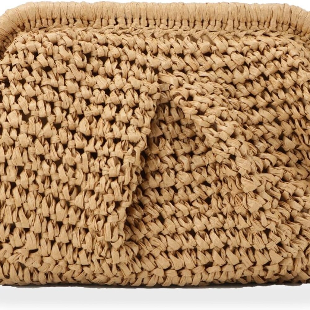 Straw Clutch Purse for Women Cloud Dumpling Pouch Straw Crossbody Shoulder Handb